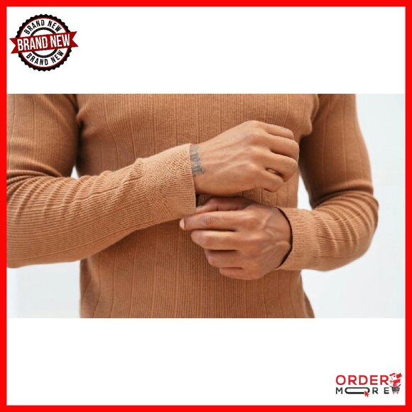 Men's Slim Fit Mock Turtleneck Sweater Ribbed Knit Warm Pullover - Picture 7 of 7